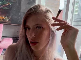 solo female, blonde, realistic, Smoking Joint, teen