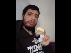 Man eating chesse