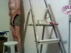 recorded webcam session with wall painting ends in a horny moaning cumshot 1 of 3