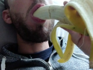 She wants to Suck a Cock so Much, that she gives the Banana a Blowjob with her Sensual Mouth