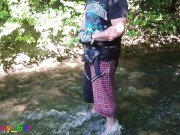 Preview 3 of German guy stands in a creek, pisses and jerks off his hard cock