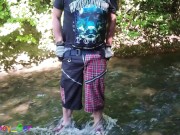 Preview 6 of German guy stands in a creek, pisses and jerks off his hard cock