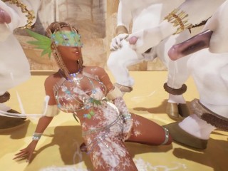 Furry Minotaurs Cover the Body of a Tanned Girl with Cum | creampieGANgbang