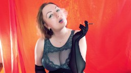 Smoking JOI jerk off instruction - fetish MILF smoke in lingerie, wearing gloves.
