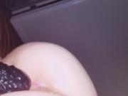 Preview 3 of white girl with creamy pussy moaning loud when stuffing pussy with BBC dildo