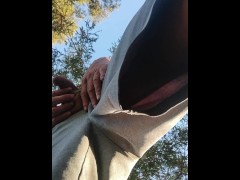 Look up my shorts as I take a heavy piss.