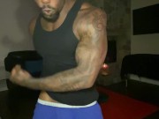 Preview 1 of BLACK MUSCLE GOD NUDE WORKOUT BIG BLACK COCK
