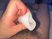 Preview 6 of big thick hairy cock cumming twice into new Tenga Pocket sleeve toy