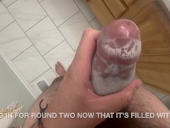 big thick hairy cock cumming twice into new Tenga Pocket sleeve toy