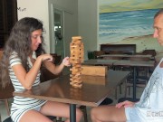 Preview 3 of Girl lost her Anal in a Jenga game and was fucked hard in the Ass