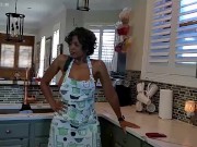 Preview 1 of Raven Swallowz is the sexy ebony wife Honey who sucks off her husband in the kitchen