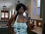 Preview 3 of Raven Swallowz is the sexy ebony wife Honey who sucks off her husband in the kitchen