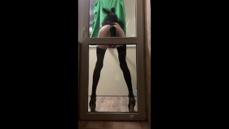 sissy rips her ass with a huge dildo