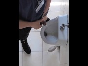 Preview 2 of Risky wank in public urinal at work. Man's room