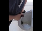 Preview 3 of Risky wank in public urinal at work. Man's room