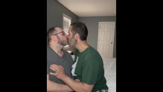 Passionate kissing chub bear husband