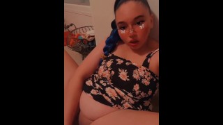 Goth Egirl plays with her big fat tight pussy