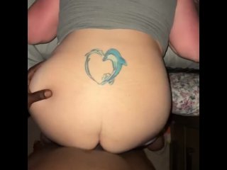 Bent over digging in her guts