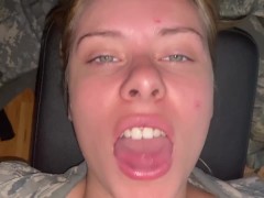 Army Girl Takes Cumshot on Face - Intense Couple Action - Jamie Stone