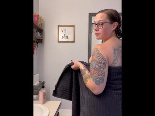 BBW MILF stepmom lotions and dresses after shower