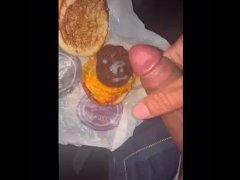 Dripping Secret Sauce on her double cheeseburger