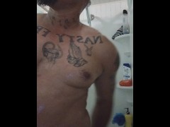 Chubby Tattoo Guy Taking A Shower