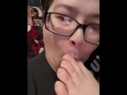 Preview 1 of College Weeb Boy Sucks & WORSHIPS HIS OWN FEET with Eminem Rap