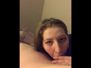 vertical video, eye contact blowjob, blonde, big dick