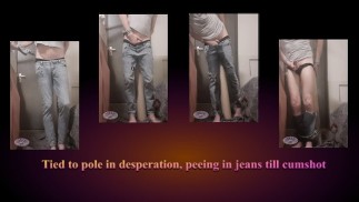 An die Stange gefesselt, Jeans nass machen, bis sie abspritzen