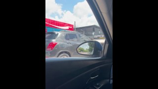 Colombian stepmother sucks her stepson's cock in the traffic light inside the car