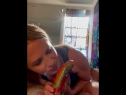 Preview 4 of Eats Big Cock 🥵- I Wrapped A Fruit Roll Up On His Yummy Cock And Sucked It Off 💦💦😜