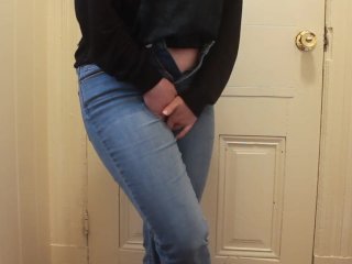 fetish, pee, wetting jeans, pee holding