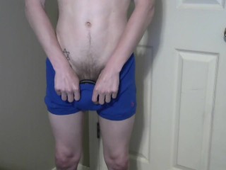 Twink Showing off Blue Polo Boxer Briefs Happy Trail and Butt