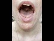 Preview 1 of A nice blondie is coughing and spitting close up