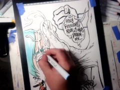Drawing "The Nut Cruncher" Massive Ball Biting Cum Explosion All Over Her Face, Music by: CeehDeeh