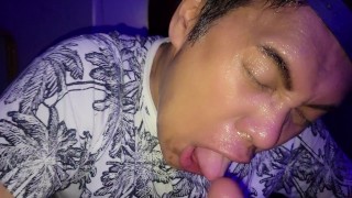 Sucking a thick Latino cock, busting three hot loads!