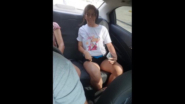Hot college girl touches herself in the car with her stepsister
