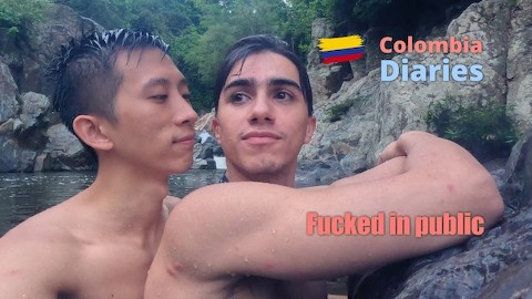 Follada pública al aire libre, amante latino Nathan se folla a asiático Tyler Wu