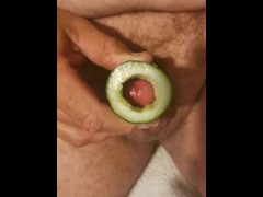 Jerking off with a handmade cucumber flesh light got me HOT & WET