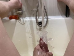 Masturbating with tap water in the bathroom in slow motion 4K