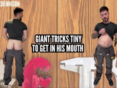 Giant plumber tricks Tiny to get in his mouth