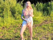 Preview 5 of Naughty blonde playing with her pussy on a meadow by the street