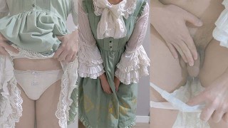 Crossdresser Wearing a Green Dress and a Pull-up Nappy, then Jerking off 01 男の娘 洋服 偽娘 おむつ