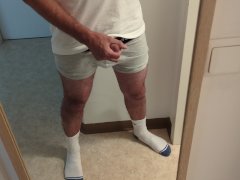 horny guy in white socks jacking off his cock