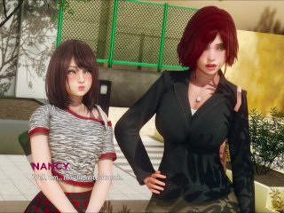 game walkthrough, visual novel, redhead big boobs, hot brunette