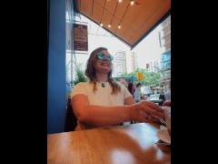 Enjoying my coffee while wearing an Underboob top, flashing everyone in public.