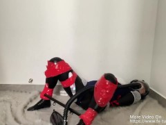 NANA Fetish girl in swimsuit with gas mask orgasm in self-bondage