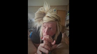 Before Her Husband Gets Home The Blonde Sucks A Big Uncut Cock