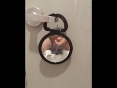 Amateur Solo Jacking Off Almost Caught in a Public Restroom