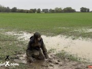 Preview 3 of Muddy Girl in Mud Fields, Rainsuit in the Rain